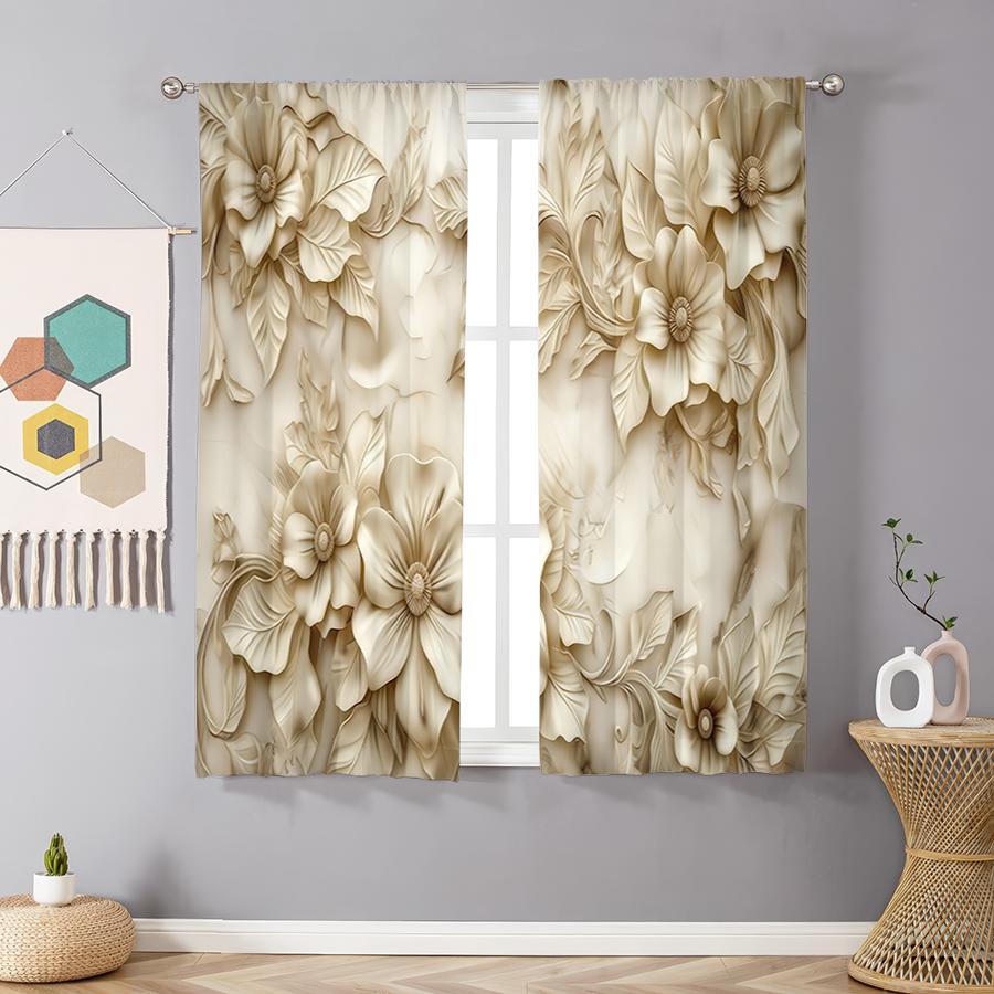 

2pcs Mijin Flower Curtains Light Luxury European Living Room Bedroom Pullrod Pocket Window Decoration Curtains 100*130 Grommet Top 1pcs