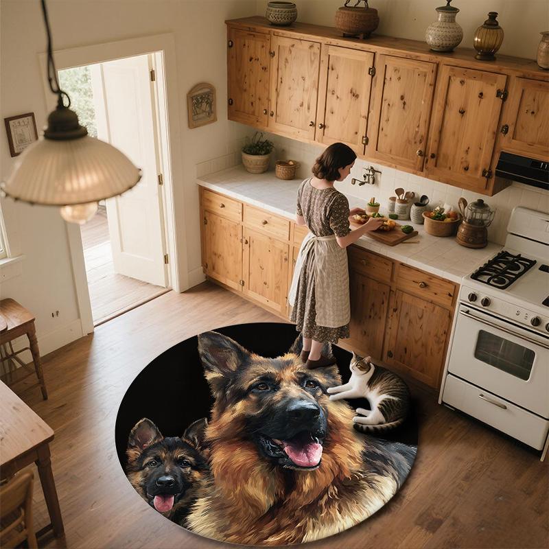 Three Dogs with Tongues Out Round Area Rug,Carpet Rug for Living Room Bedroom Sofa Playroom Decor,Non-slip Floor Mat
