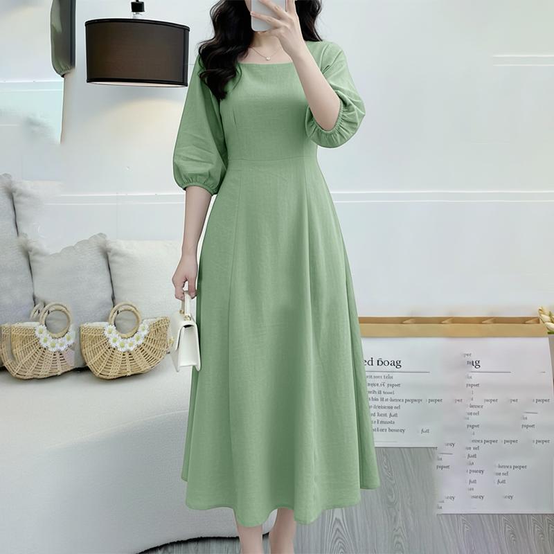 ZANZEA Women Casual Square Collar Summer 3/4 Sleeve Dress S зелёный