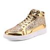Fashion Men's Metallic Gold High Top Leather Boots Retro Shiny Party Nightclub Ankle Boots Vintage Style Comfortable Lace-Up Sneakers
