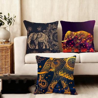 Elephant Mandala Art Cushion Cover Plush Fabric Soft DoubleSided Printed Sofa Warm Winter Home Gift Pillow Cover
