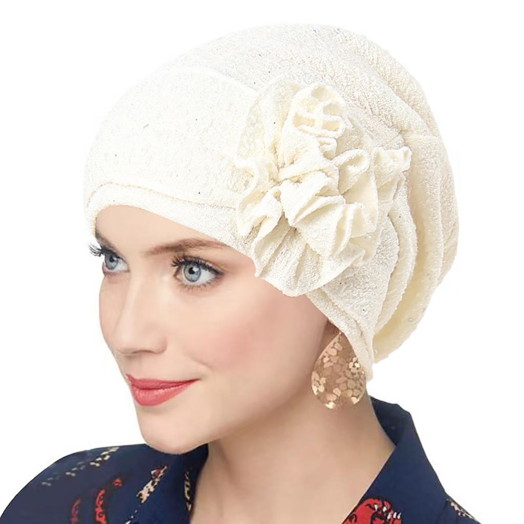 Nové dámské zlaté stříbrné turbanové čepice chemo bandana hidžáb plisovaná indická čepice turbante klobouk dámský šátek na vlasy muslimská pokrývka hlavy