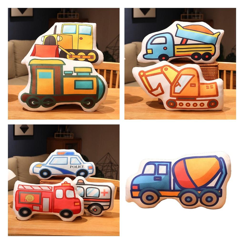 Roztomilý kreslený polštářek ve tvaru auta plyšová hračka pro děti Včetně hasičských aut a policejních aut