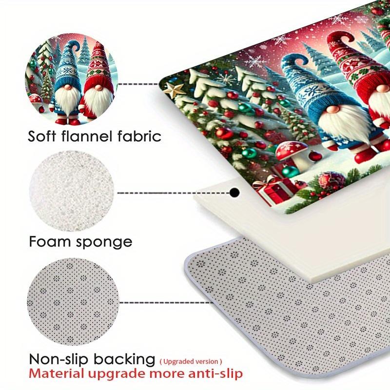Christmas Gnome Flannel Door Mat Carpet, Skid Pad Design Non-Slip for Kitchen Living Room Bedroom Bathroom Decor