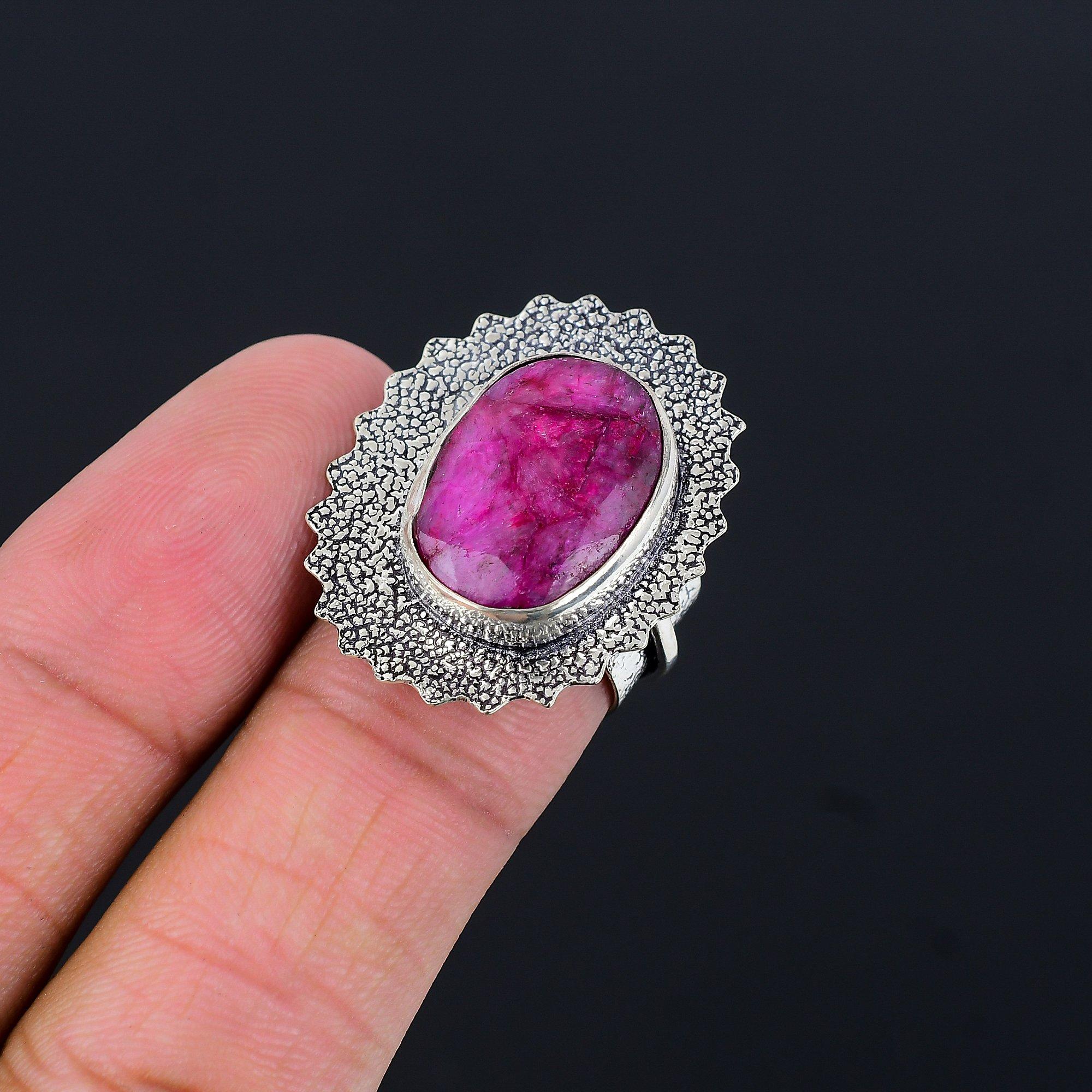 Oval Kashmir Ruby Gemstone Statement Root Chakra Ring Size 6.5 Sterling Silver 6.5
