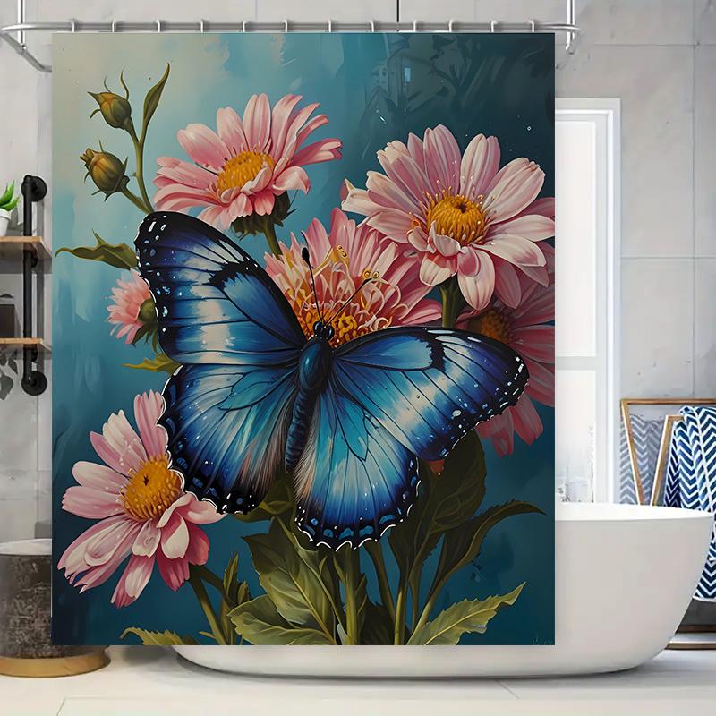 

Pink Butterfly Flowers Bath Mat Shower Curtain Decorative Bathroom Accessories Set For Home Decoration Size: 72X84 (183Cm X 213C W60H190(CM)-1 Pcs