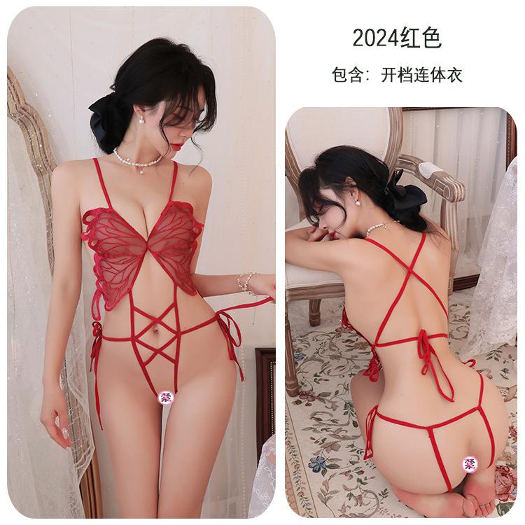 Sexy Unterwäsche y Unterwäsche Schmetterling reine Spitze Hohl heiße Versuchung Leidenschaft Siamese