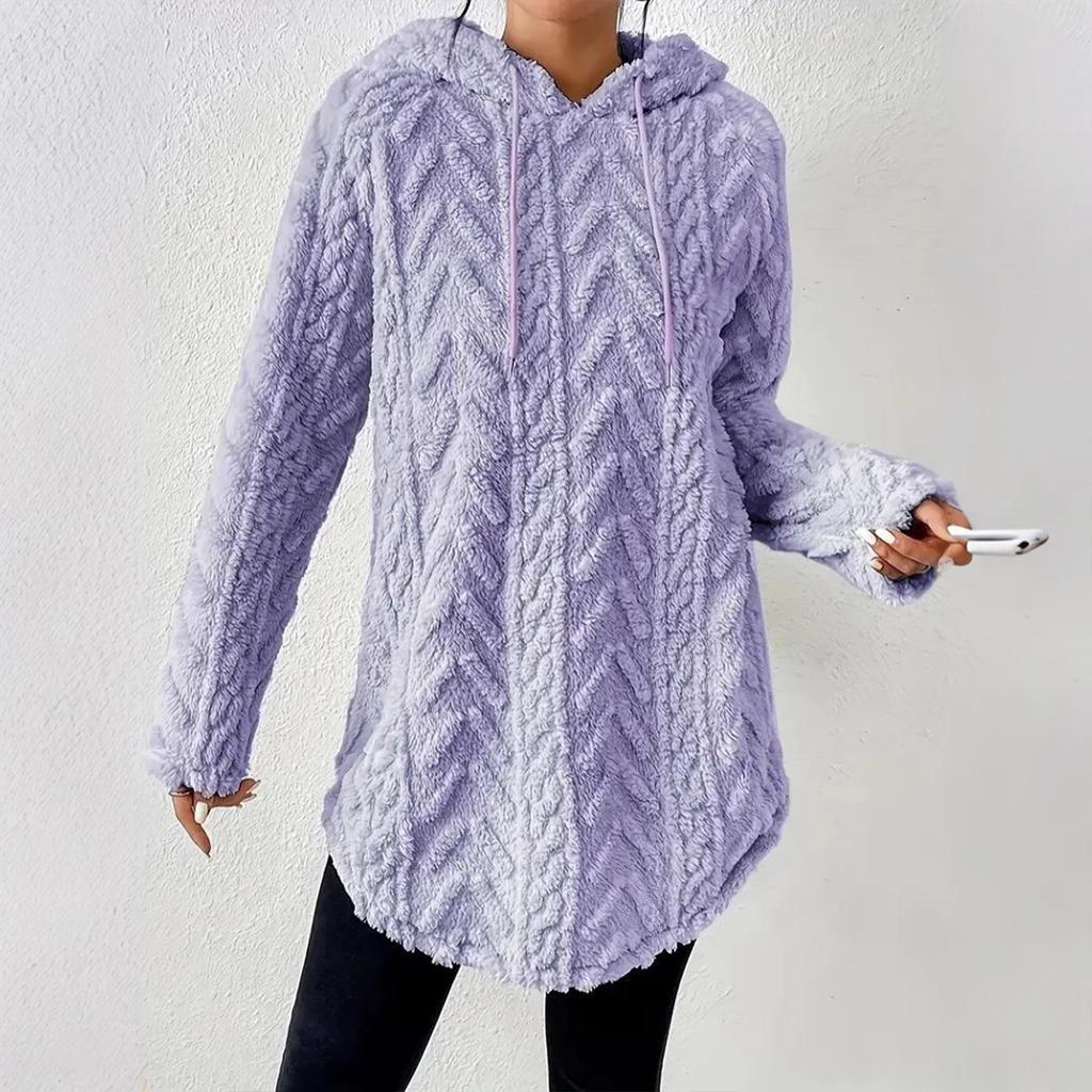 Women's Solid Color Hooded  Long Sleeved Sweatshirt  Slim Fit Drawstring  Sweatshirt