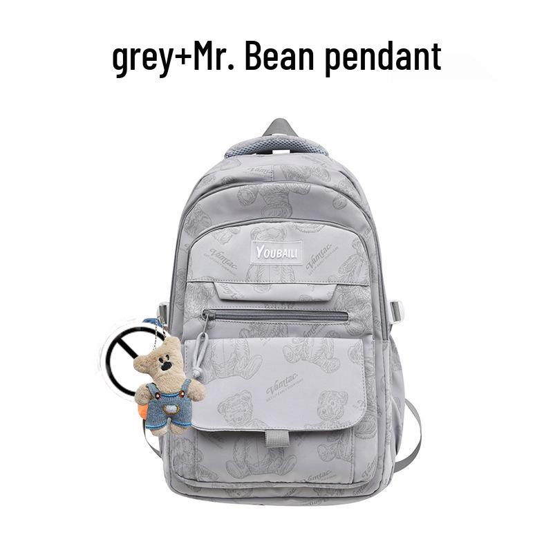 Large Capacity Bear Print Backpack for Students - Perfect for Middle, High School, and University Girls.