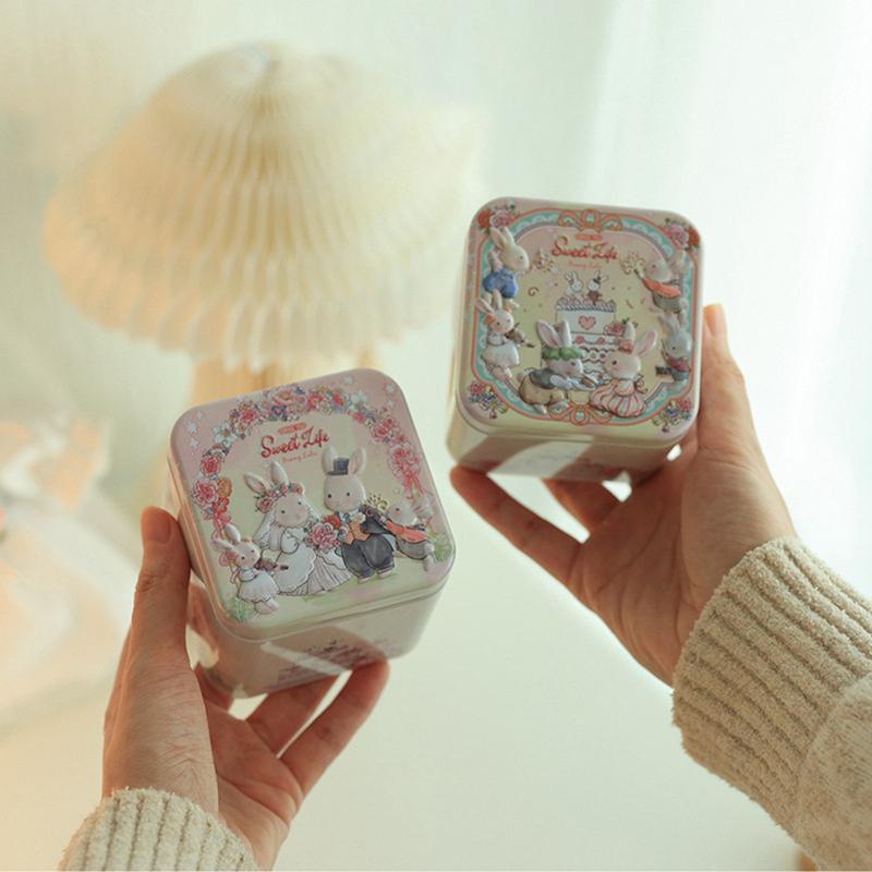 Påsk Fyrkantig Låda Godislåda Påskhare Tryck Plåtburk Plåtlåda Metallåda