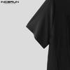 INCERUN Men Short Sleeve Mesh Sheer Patchwork Fitted Jumpsuits Romper Bodysuits Pajamas