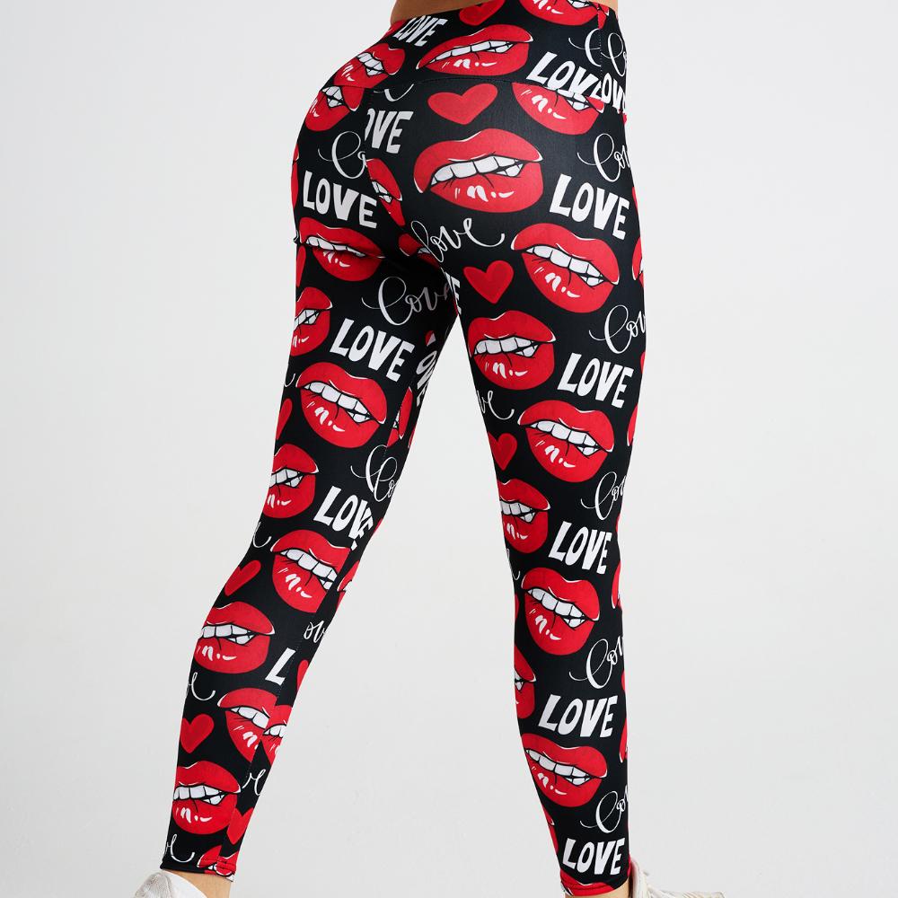 Love Sexy Lips Digital Printed Yoga Pants, High Waist and Hip Lifting Yoga Clothes, Sports and Fitness Pants