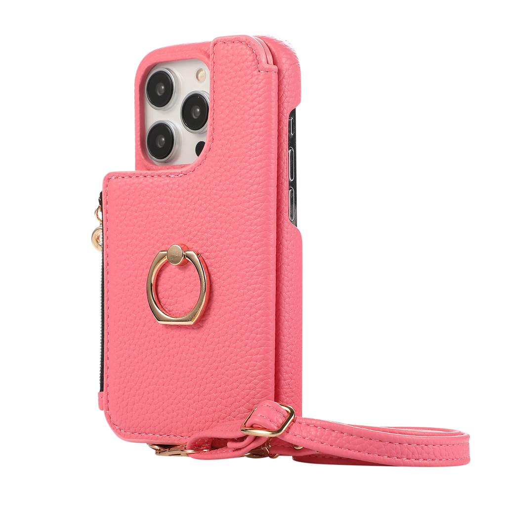 Ring Holder Crossbody Zipper Cards Solt Wallet Leather Case For iPhone 15 Pro Max 14 Plus 13 12 11 SE 2022 Makeup Mirror Cover