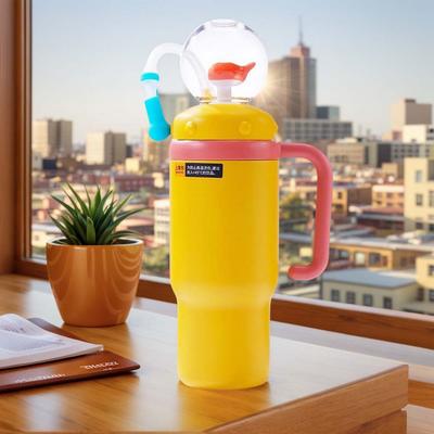 24oz Stainless Steel Whale Fountain Tumbler with Handle Drinking Cup Leak Proof Whale Squirt Water Cup with Straw