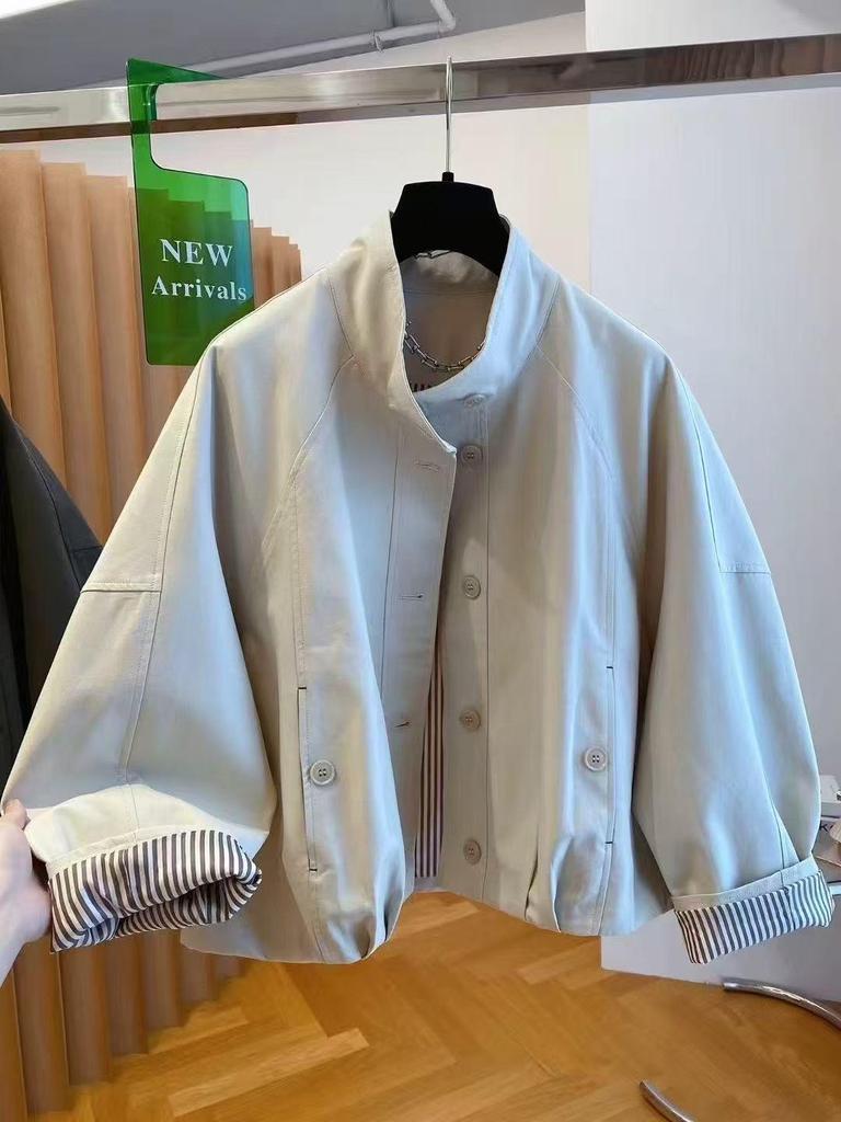 Women's European-Style Stand Collar Trench Coat - 2025 Casual and Loose Fit