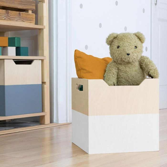 Wooden Storage Box Model 4 - Handles - White and Natural Wood - 33 X 33 X 37 Cm