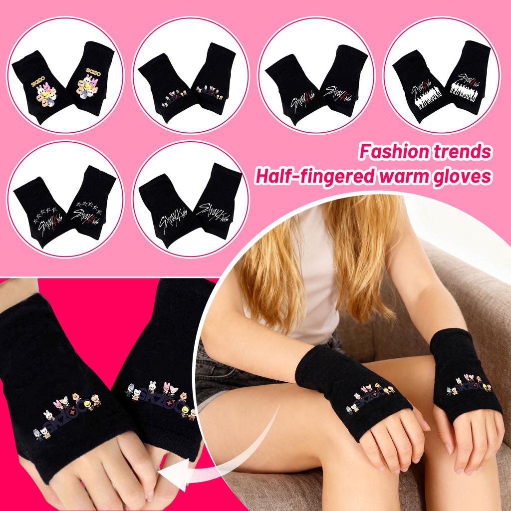 Korean Boy Band Singer's Fashionable Trendy Half-finger Writing Gloves, Warm For Men, Women And Children