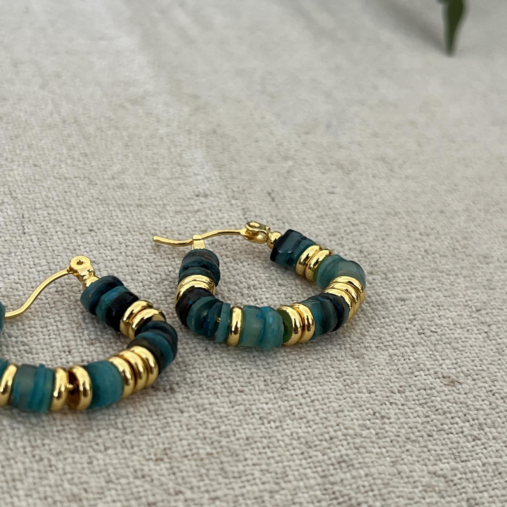 

Wind~ Peacock Blue Color Beaded Earrings Natural Stone Simple Earrings Design Sense Earrings Women