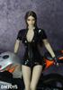 Scale Action Figure Compatible with TBLeague Body DMTOYS Beautiful Woman Sexy Black Short Sleeve Top with Open Chest and High Cut Bodycon Jumpsuit