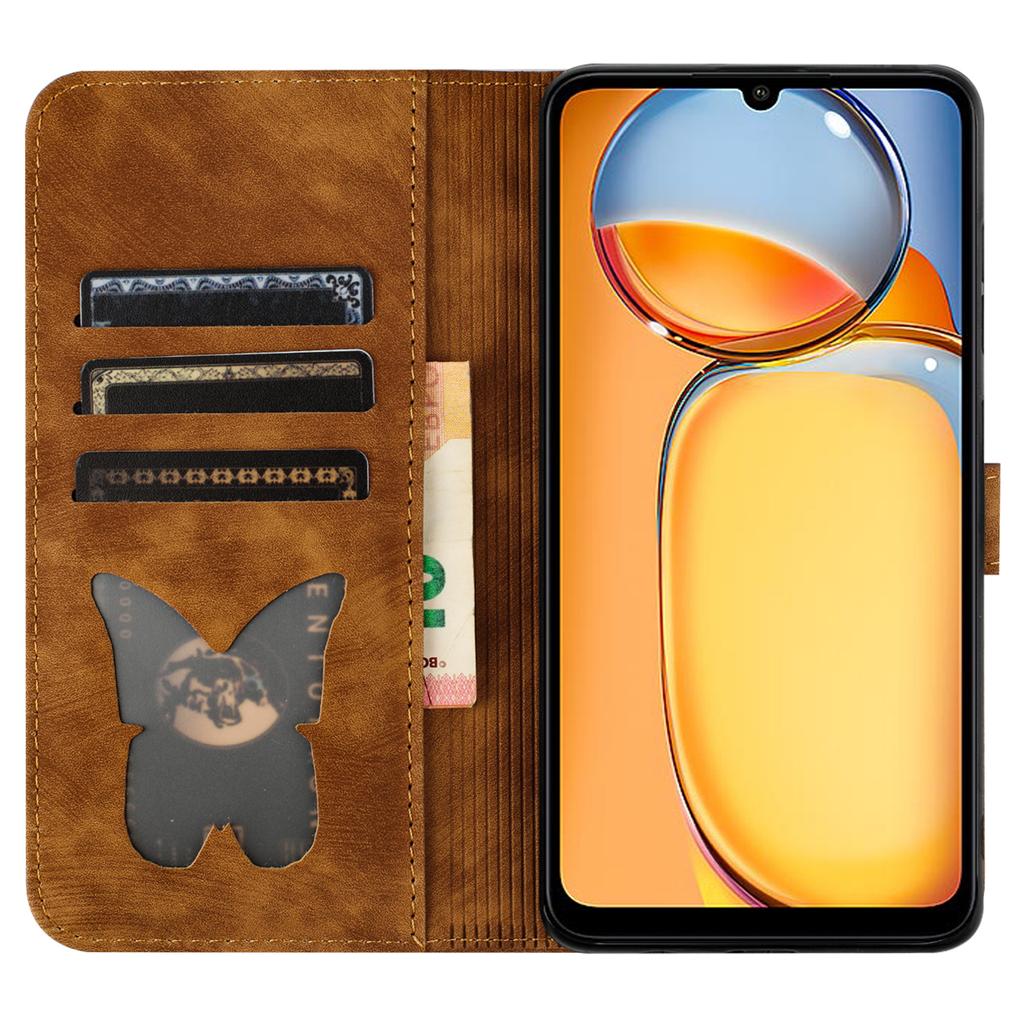 For Xiaomi Redmi 13C 4G/5G/13R 5G/Poco M6 5G/Poco C65 4G Case Cat Butterfly Imprinted Leather Magnetic Clasp Phone Cover