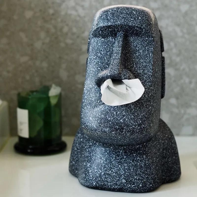 Portrait Paper Towel Box Resurrection Island Stone Statue Tissue Case Resin Office Desktop Napkin Dispenser Halloween Decoration