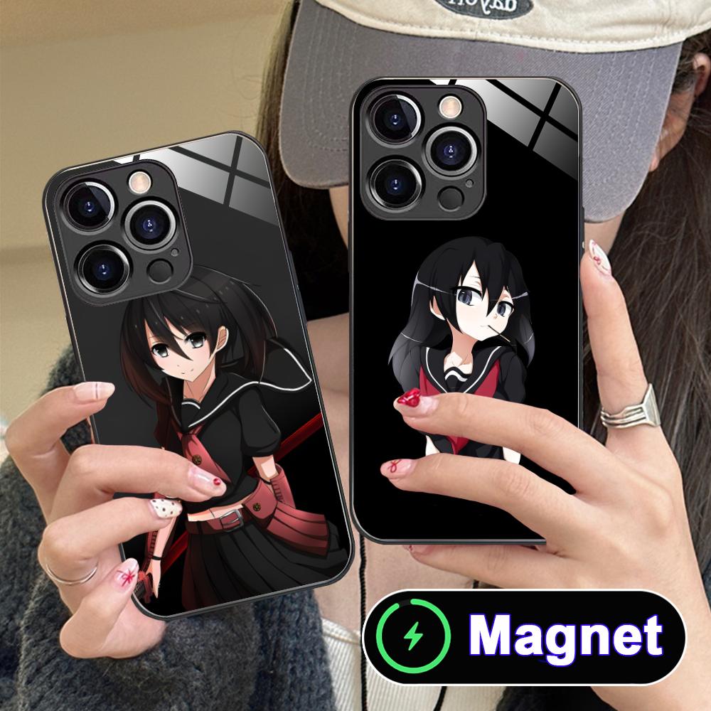 Akame Kurome Glass MagSafe Mobile Phone Case for iPhone 17 16 15 14 13 12 11 Air Pro Max Plus Mini Colorful Cover