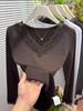 2025 Women's Black V-neck Lace Top: Versatile, Age-Defying, Stylish, Trendy, Regular-Fit