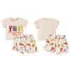Kids Summer Outfit, Short Sleeve Crew Neck Embroidery T-shirt with Lobster Print Shorts Clothing Set