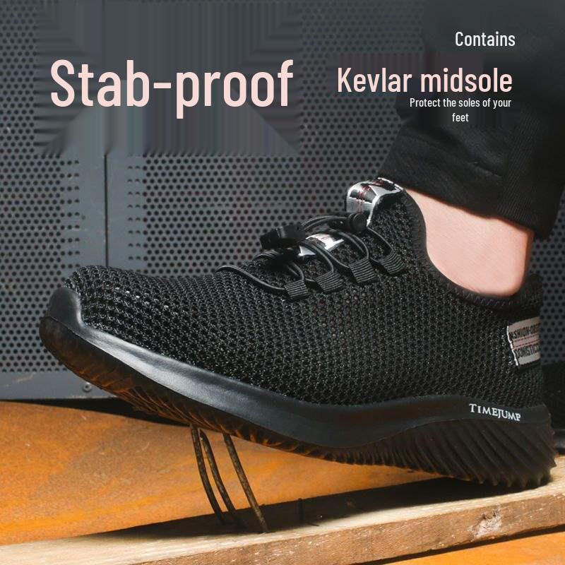 Men's Summer Flyknit Steel Toe Work Shoes, Breathable and Anti-Smash with Solid Sole