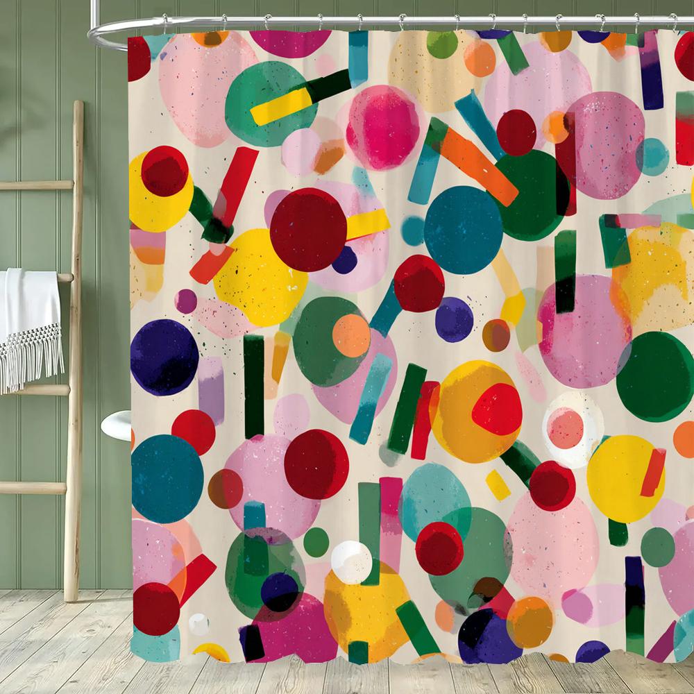 Modern Minimalist Geometrical Pattern Shower Curtain,Polyester Fabric Washable Bathroom Curtains,Home Decoration With Hooks