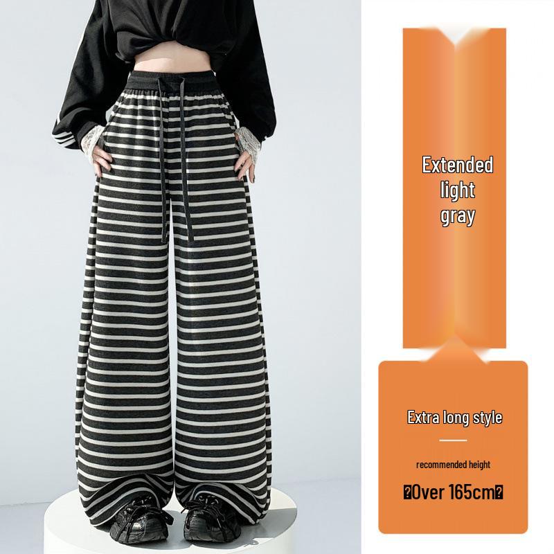 Women s High Waist Grey Striped Wide-Leg Pants for Spring/Summer 2026 X-Large