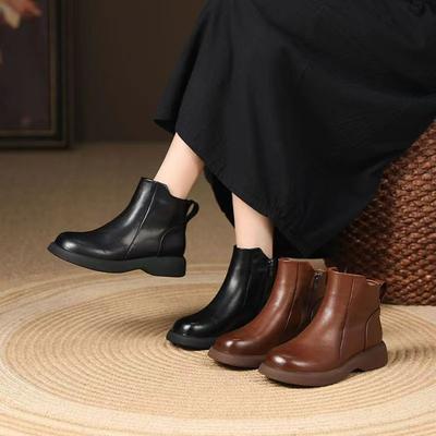 Herbst und Winter Retro Weiches Leder Martin Stiefel Mädchenstiefel Kurzstiefel Vielseitige Flacher Absatz Chelsea Damen Schuhe Stiefel