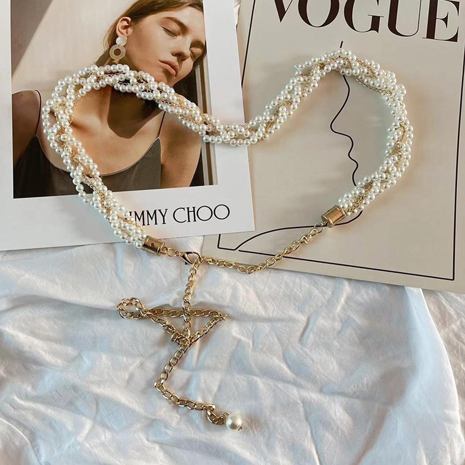 Pearl Waist Chain Dress Accessory Minimalist Sweater Chain Thin Waist Belt Body Chain Adjustable Length Fashion Jewelry One Size