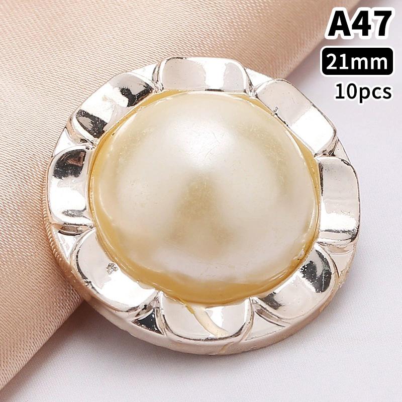 10 Stück 18/21/25mm Blume Perle Gold Kunststoff Schaft Knöpfe für Damen Bekleidung Jacke Pullover Nähzubehör Scrapbooking