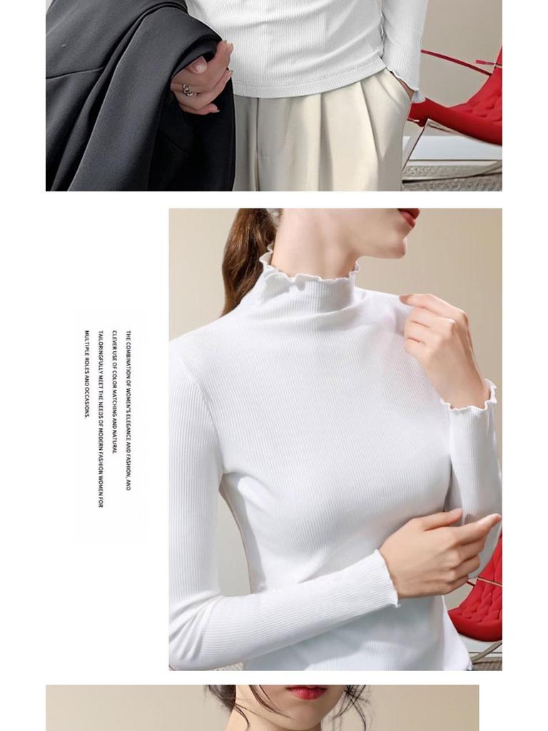 Women's Modal High Neck Long Sleeve Shirt - Elastic Slim Fit, Trendy Thin Style for Spring, Autumn, and Winter.