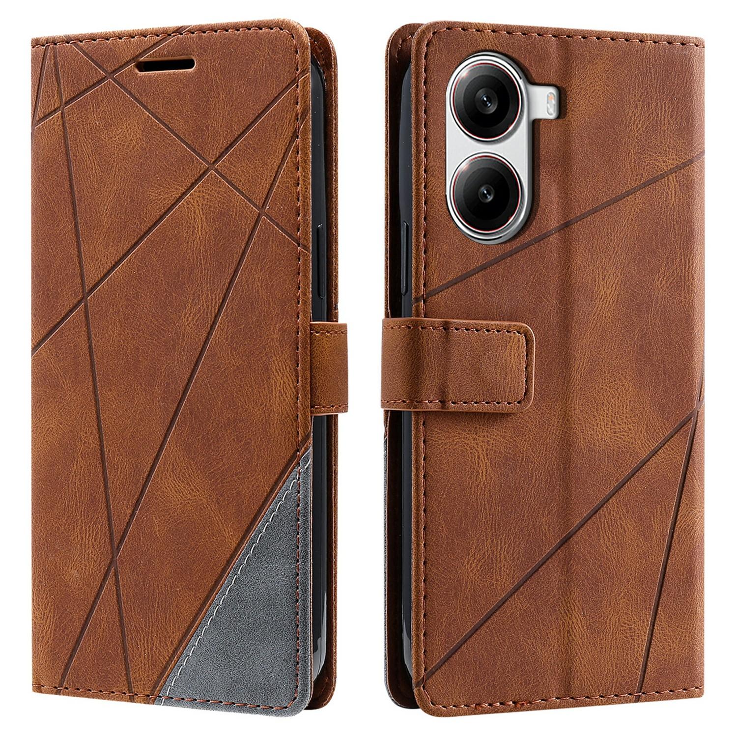 

Для Xiaomi Redmi Turbo 4 5G/Poco X7 Pro 5G Чехол с тиснеными линиями, из ПУ кожи, с отделкой, кошелек, чехол для телефона Brown