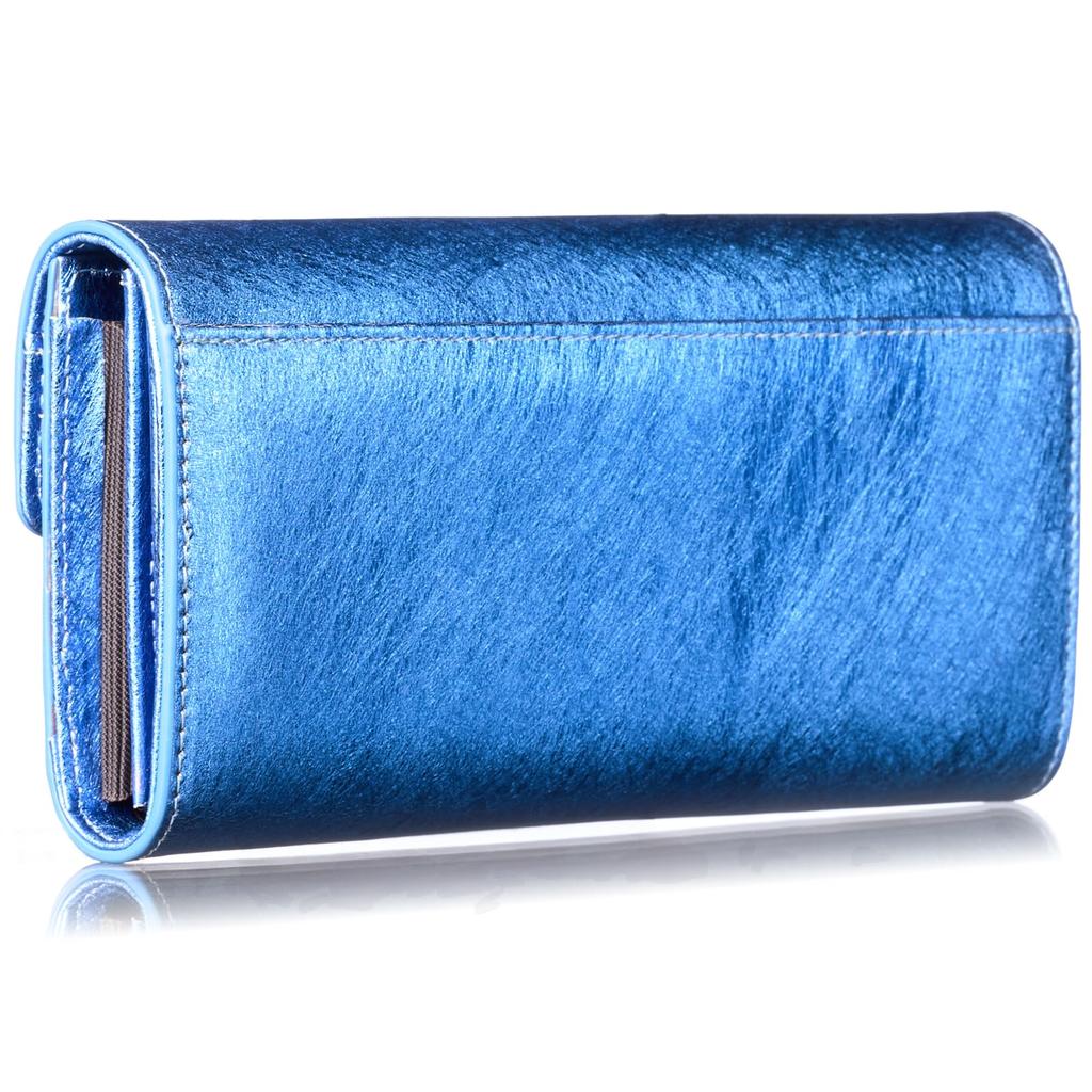 [VOICE] Align Graffiti Italian Cowhide Leather Women's Vertical Card Slot Flap Long Wallet, Gift Boxed, Blue
