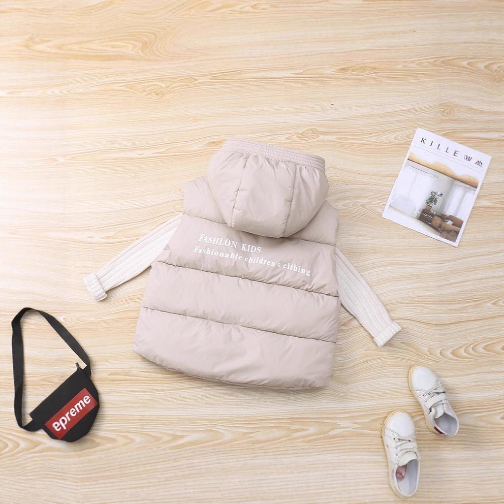 Autumn Winter Boys Girls Vest Solid Color Waterproof Thick Keep Warm Zipper Jacket for Kids Cotton Down Waistcoat