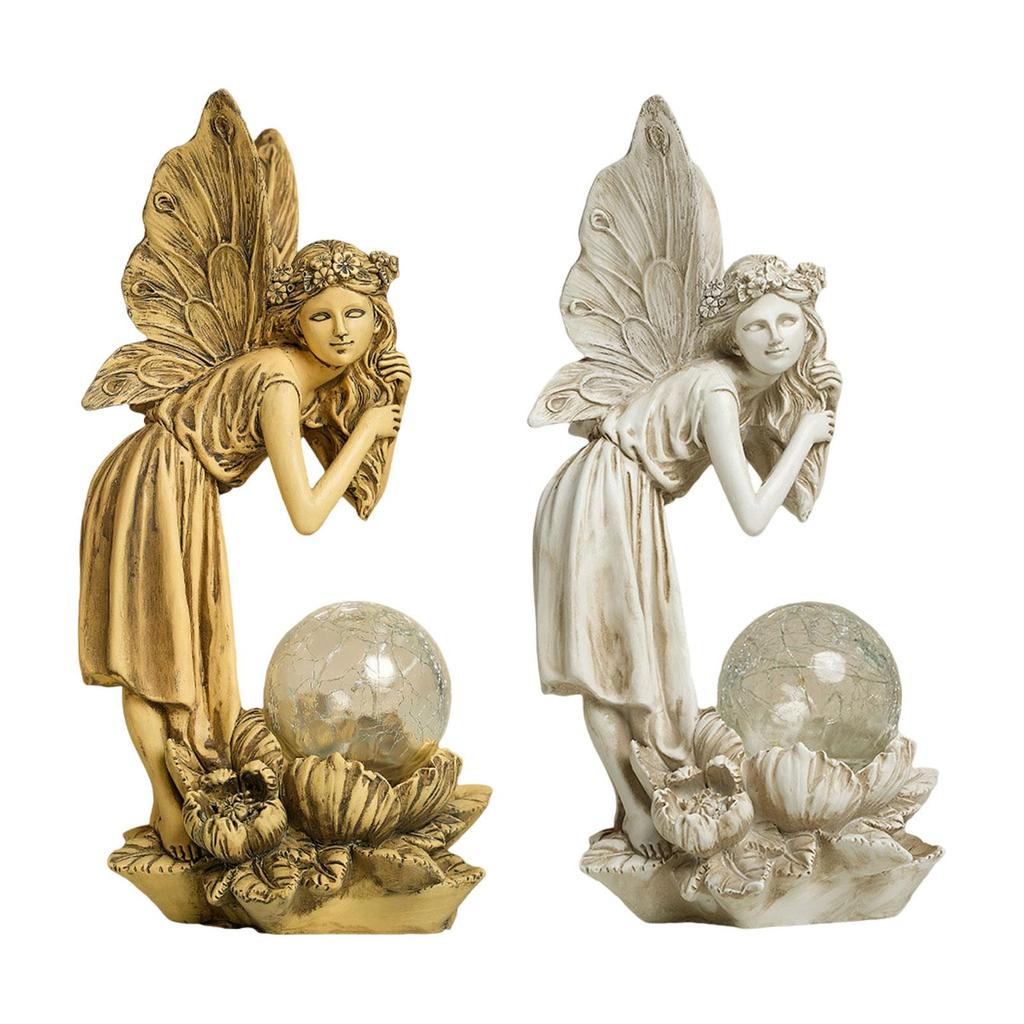 Angel Sculpture Craft with Solar Light Resin Angel Ornament Flower Fairy Angel Statue for Lawn Decoration Balcony Yard Art Home