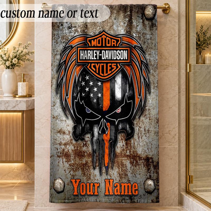 StrandtuchHarley-Davidson Benutzerdefinierter Name Text Personalisierbares Weiches Handtuch für Strand Pool Innen Hausdekoration Geschenk