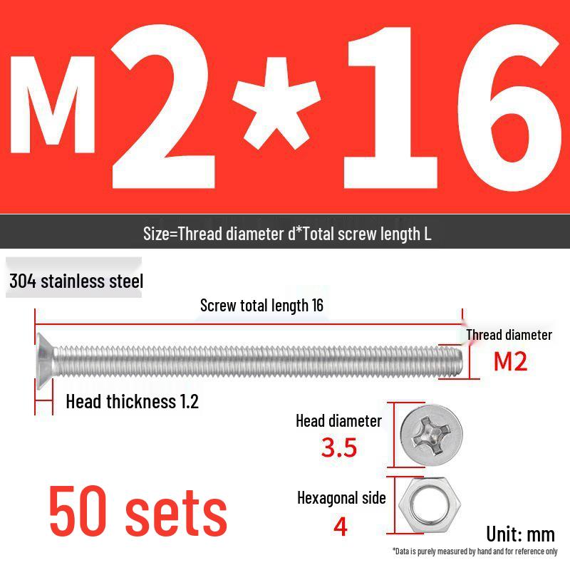 304 Stainless Steel Extra Long Phillips Flat Head Screws and Nuts Set (2M, 3M, 4M)