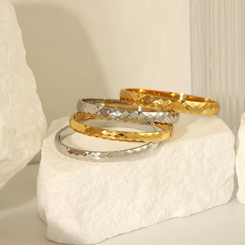 Stainless Steel Cut Bangle Openable Gold Sliver Color 4mm Angular Bracelets For Women Fashion Accessory