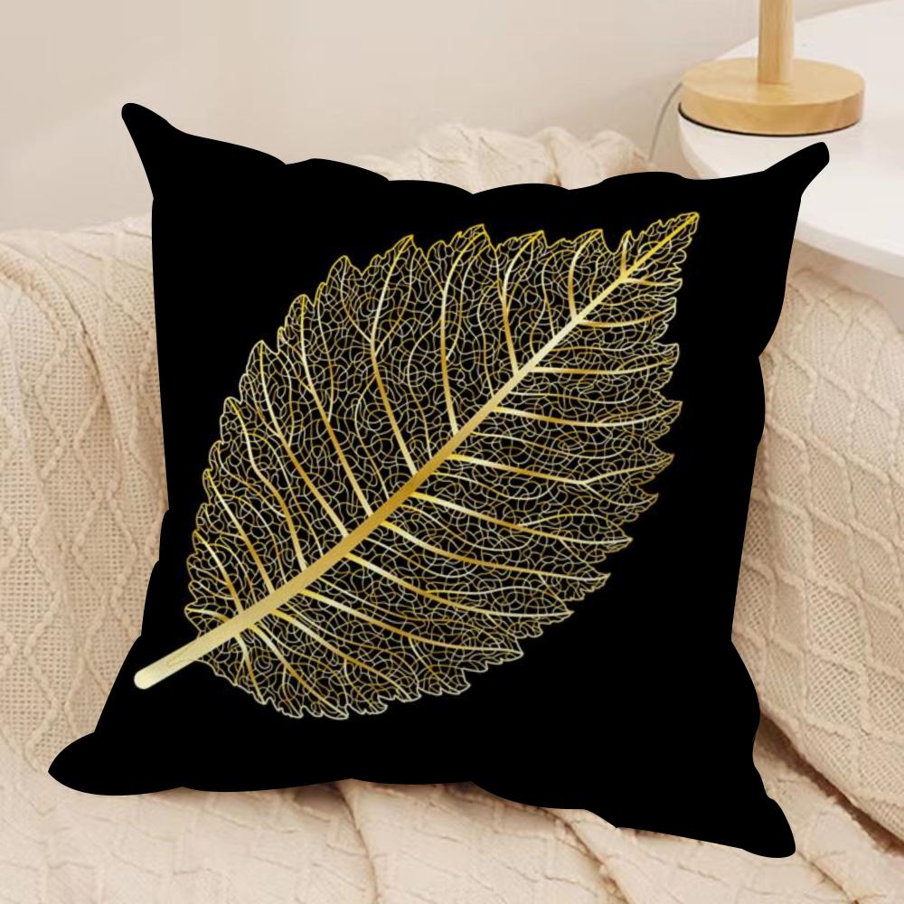 Golden Leaf  Branch Pattern Cushion Cover Silky Short Plush DoubleSided Printed Pillow Case for Sofa All Seasons Home Decor