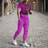 Men's Summer Sets Gradient Colortrend Short Sleeve T Shirt Trousers 2pcs Suits 3d Print Retro Style O Neck Clothing Streetwear