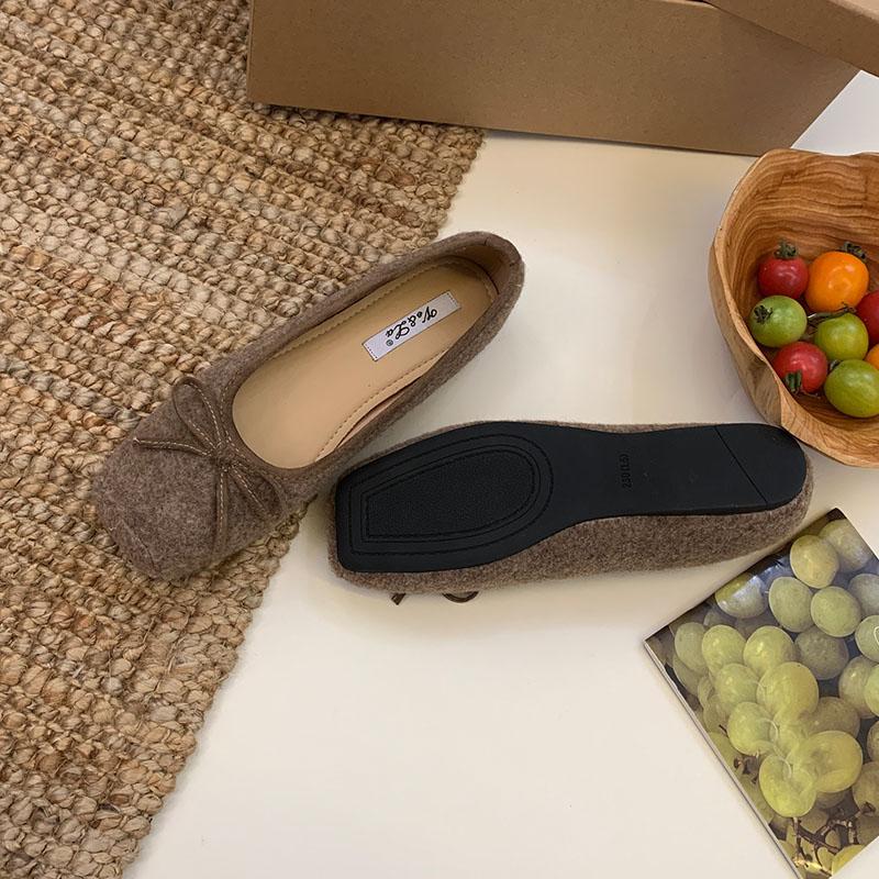 Fashion Female Shallow Footwear Butterfly-Knot Ladies Flats With Shoes Square Toe Fashion Flock Women Flats Slip On Shoes new