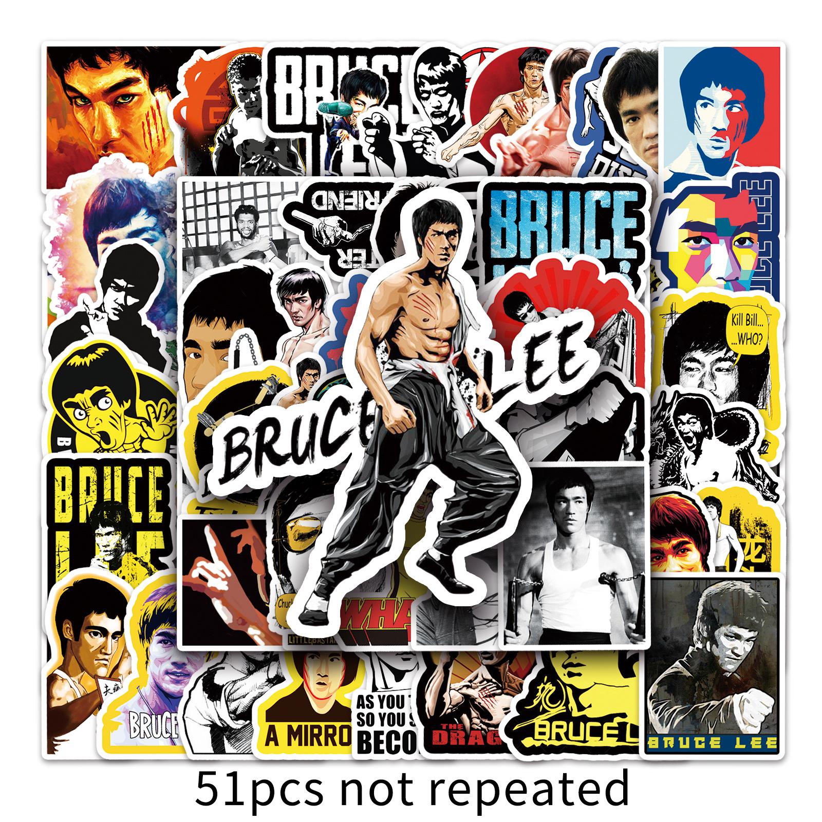 51-Piece Bruce Lee Kung Fu Movie Star Sticker Set for Suitcase, Motorcycle, Phone, Laptop