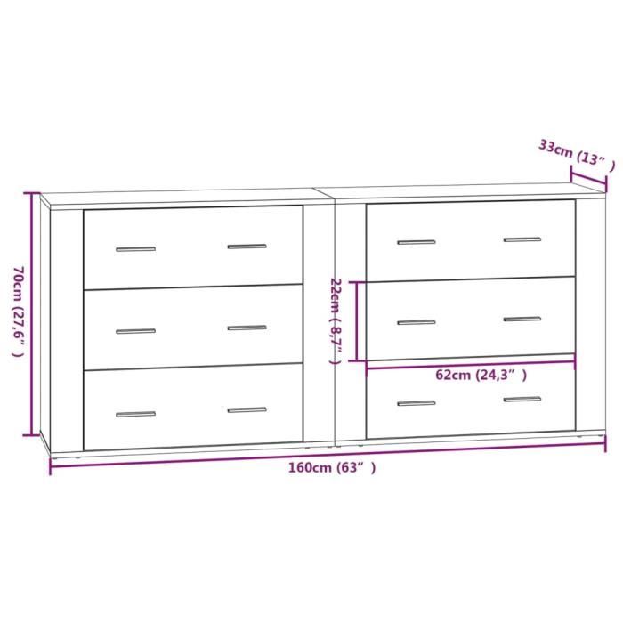VidaXL Buffets 2 Pcs White Engineered Wood 3185407