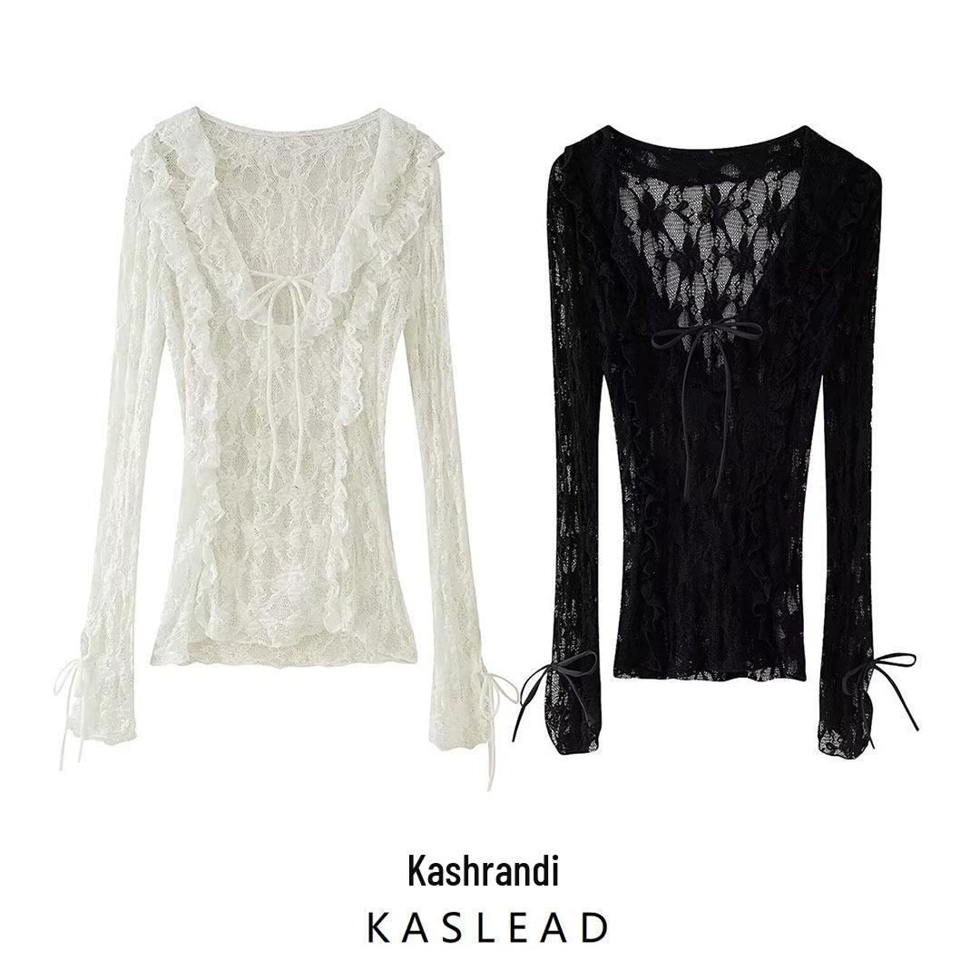 

2025 Spring Women s European & American Style Slim Lace Layered Top Large белый