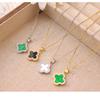 Fashion Commuter Double Sided Four Leaf Clover Zircon Pendant Clavicle Necklace For Women