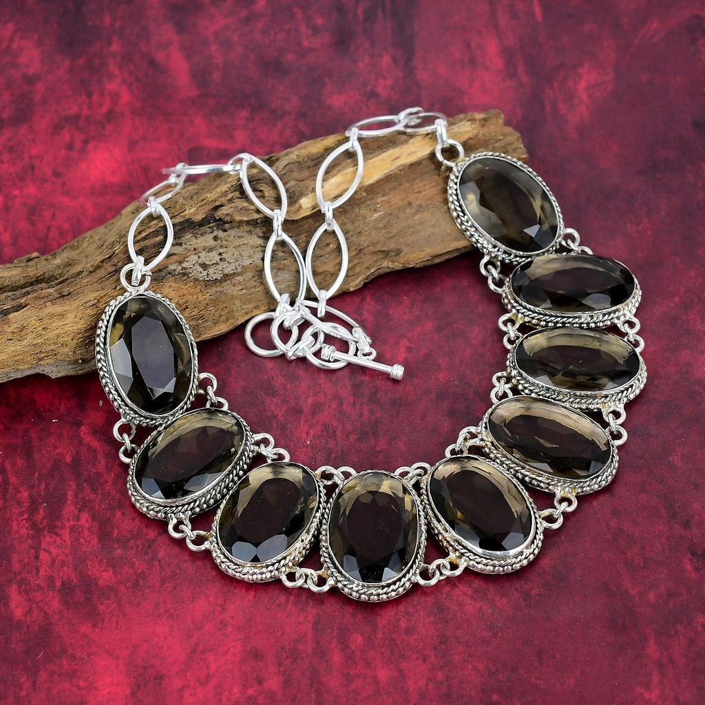 Smoky Topaz Necklace 925 Solid Sterling Silver Adjustable Chain Necklace Gift For Women, Handmade Gemstone Jewelry Necklace